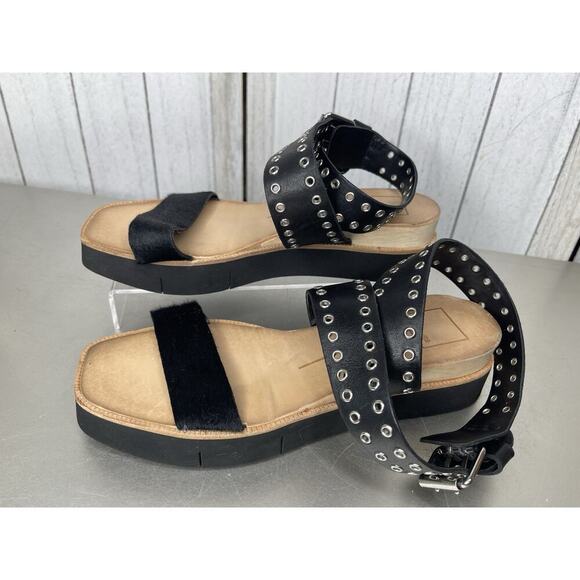 Dolce Vita Women's Panko Stud Square Toe Black Sandal Ankle Strap Size 7 - Picture 1 of 6